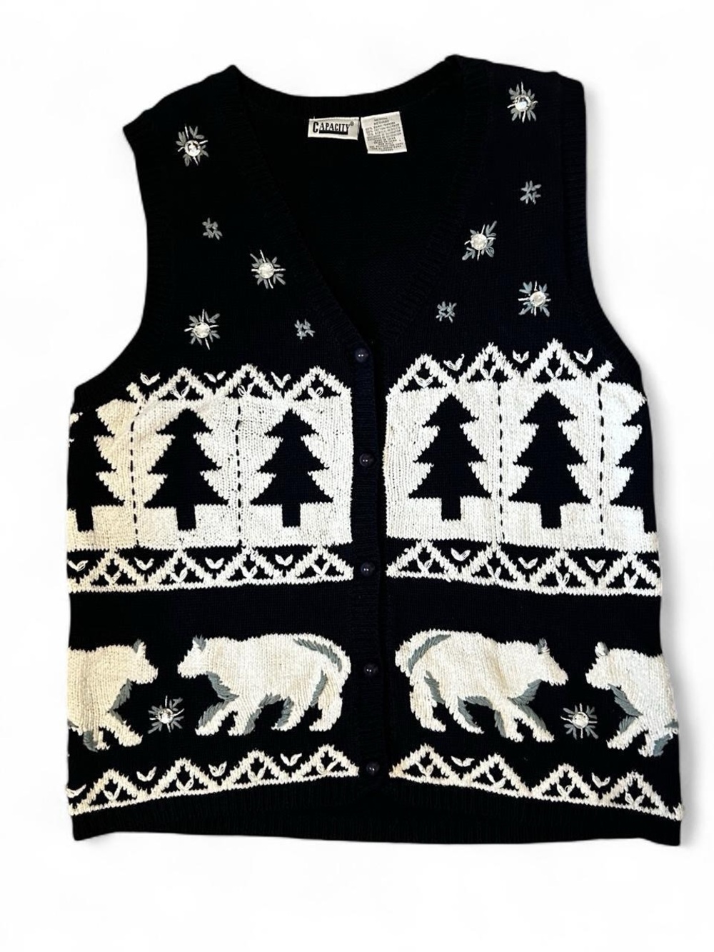 Vintage Holiday Blue & White Sweater Vest Womens M Polar Bear Christmas Cottage